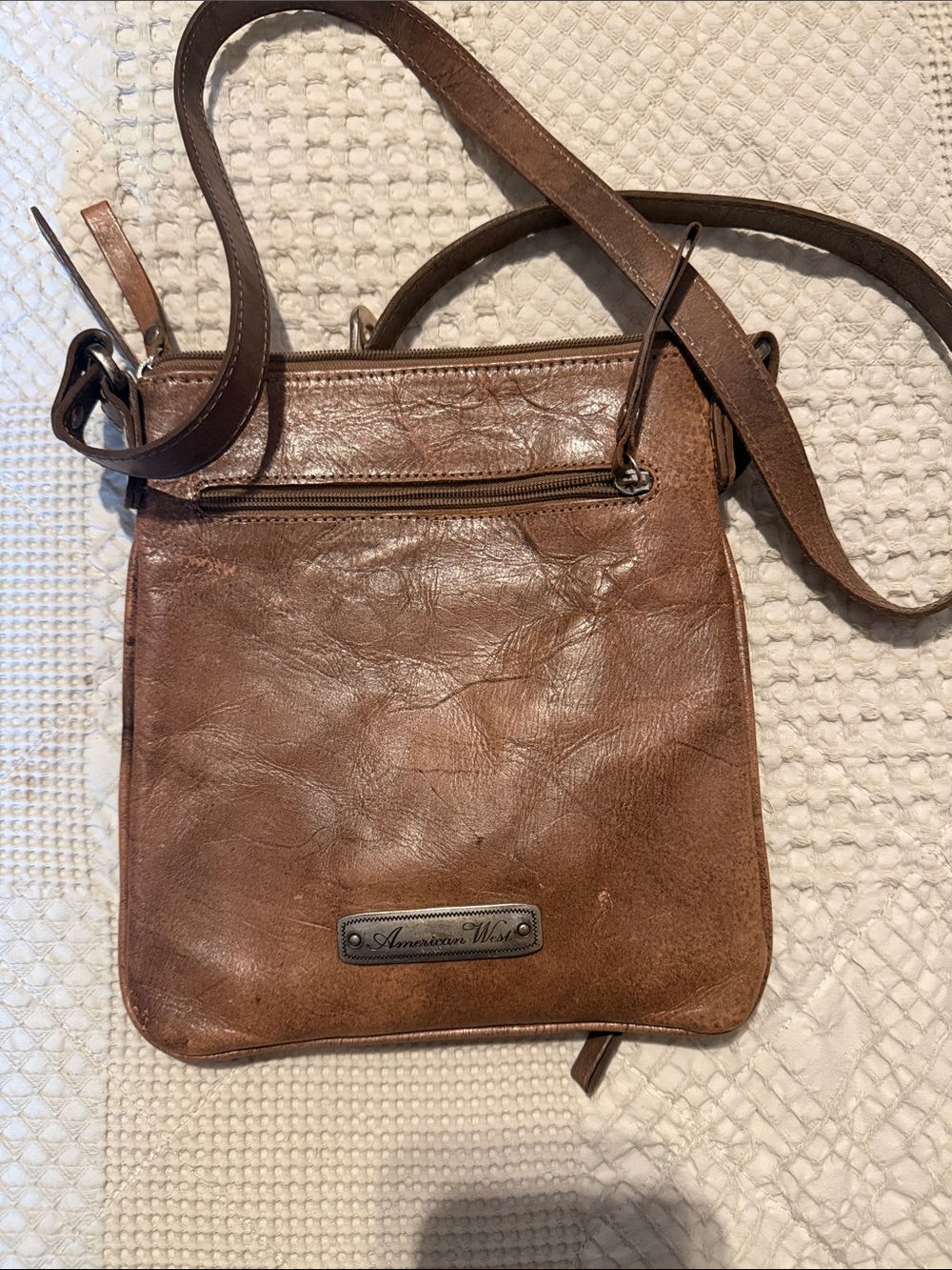 American West Brown Leather Crossbody Bag with Studded Accent - - Picture 3 of 4